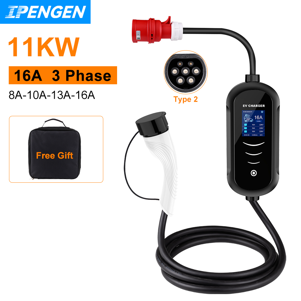 Portable Ev Charger 32A Type 2 Cee Plug - IPENGEN-cargador portátil EV de 11KW, 16A,