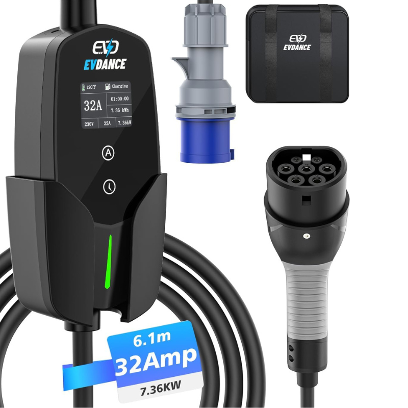 EVDANCE-cargador de coche eléc - Portable Ev Charger 32A Type 2 Cee Plug reseña y precio
