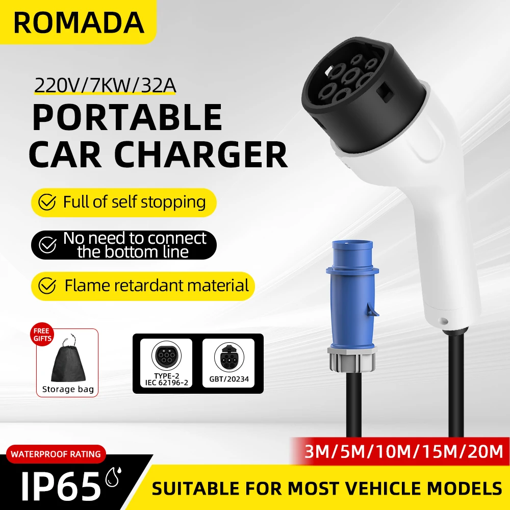 ROMADA Type2 IEC62196-2 para v - Portable Ev Charger 32A Type 2 Cee Plug reseña y precio