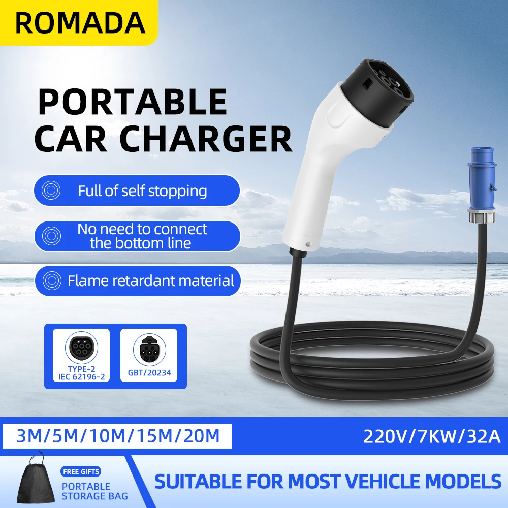 Cargador Portátil para Vehícul - Portable Ev Charger 32A Type 2 Cee Plug reseña y precio