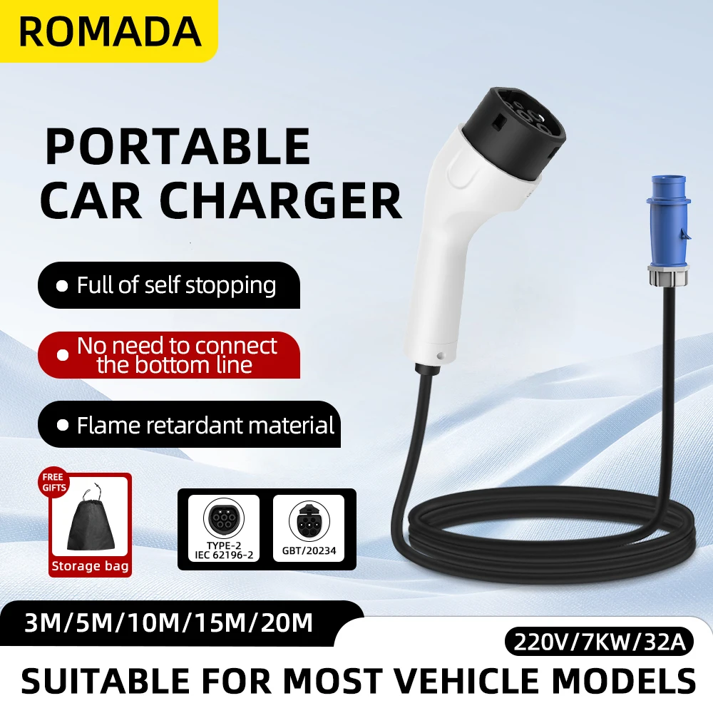 Cargador Portátil para Vehícul - Portable Ev Charger 32A Type 2 Cee Plug reseña y precio
